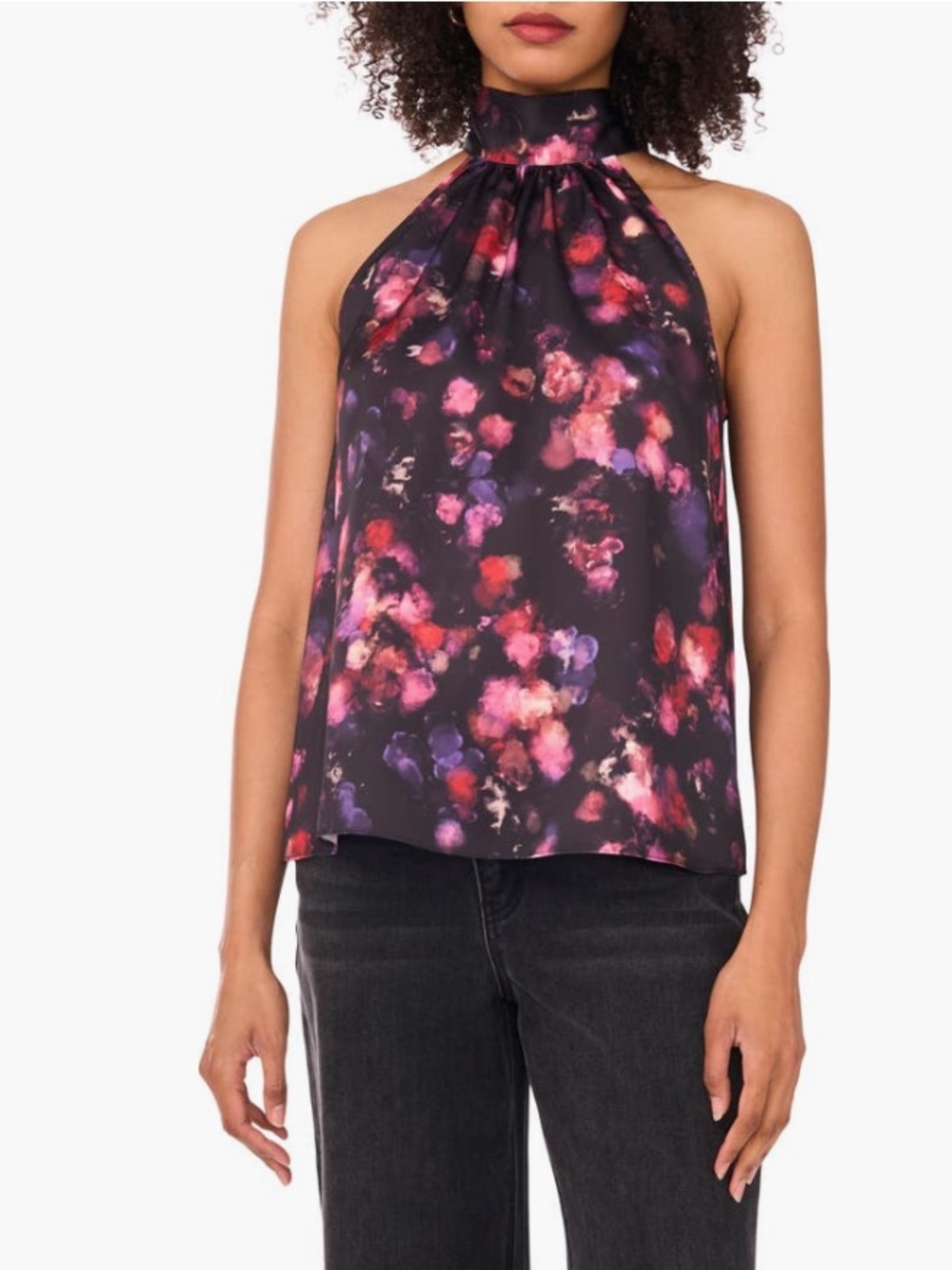 1. State Black Halter Camisole with Pink & Purple Floral Print